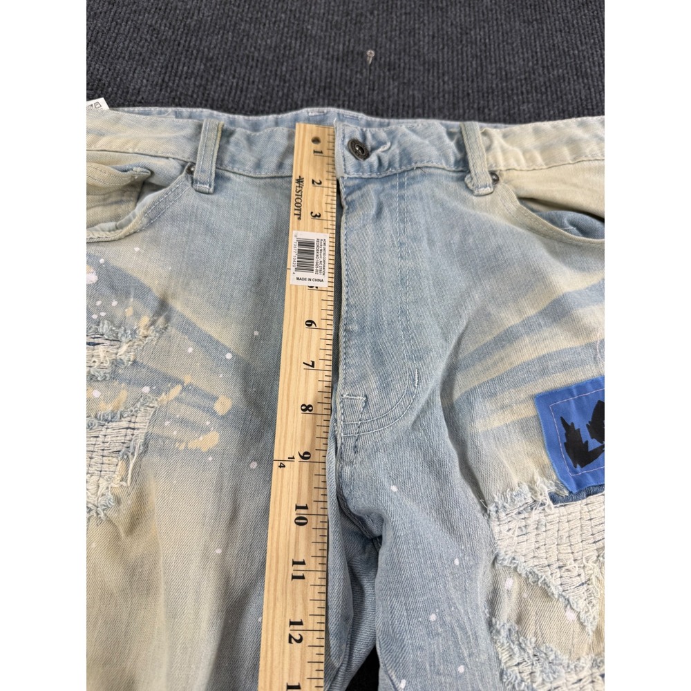 Smoke Rise DNM Co Mens Distressed Graphic Jeans Light Wash Skull Flame 38x34 - Picture 3 of 10